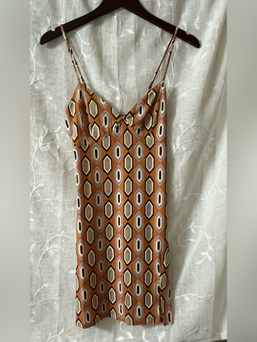 Women's Geometric Slip Dress - Rust Multi Size Medium